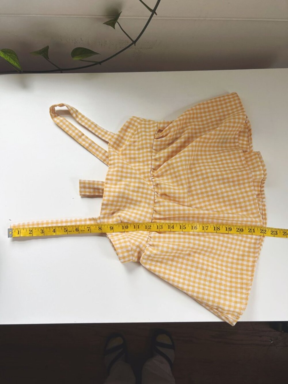 Yellow Gingham Peplum Top Open Back Tie Square Neckline Coquette Cottagecore S M - Picture 6 of 7